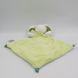 Doudou plat lapin blanc vert MOTS D'ENFANTS