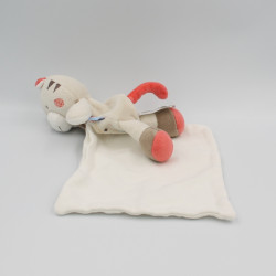 Doudou chat tigre beige marron rouge blanc mouchoir cajou SUCRE D'ORGE