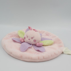 Doudou plat rond coccinelle fleur rose mauve vert KIMBALOO