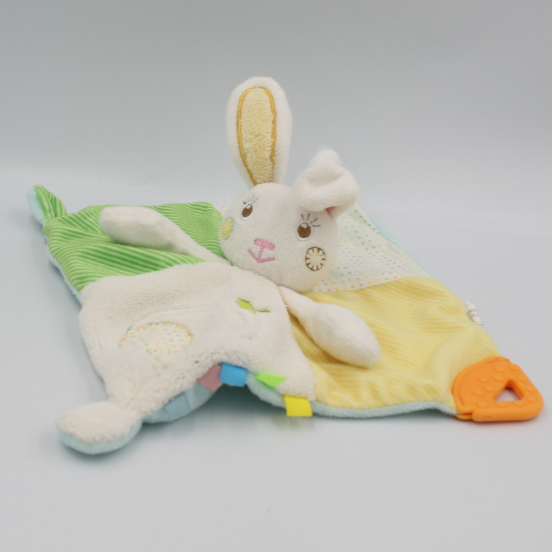 Doudou plat lapin blanc jaune vert bleu coeur BABY AUCHAN
