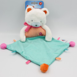 Doudou plat ours blanc orange rose bleu OUATOO