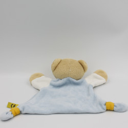 Doudou plat ours beige bleu blanc jaune lune étoiles CAUSE