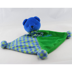 Doudou ours boule bleu vert carreau BERCHET