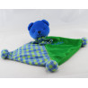 Doudou ours boule bleu vert carreau BERCHET