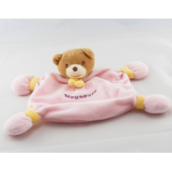 Doudou plat ours rose jaune NOUNOURS