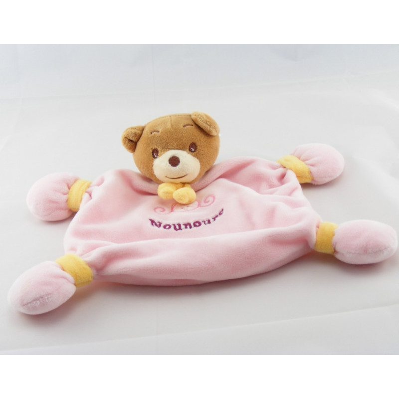 Doudou plat ours rose jaune NOUNOURS