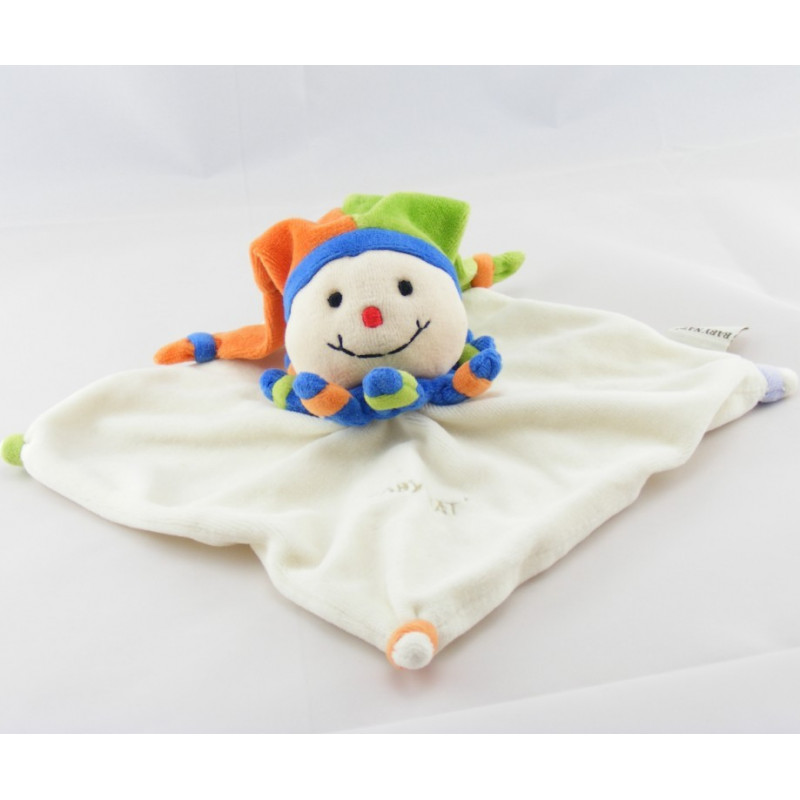 Doudou plat clown arlequin bleu vert orange BABY NAT