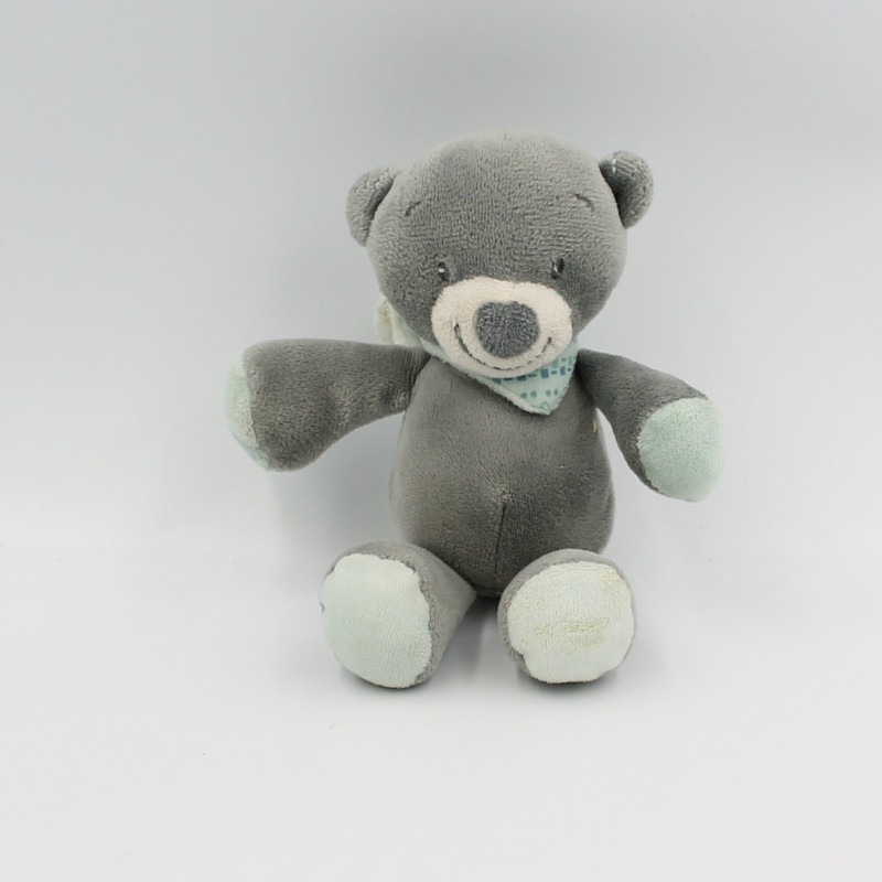 Doudou attache tétine ours gris bleu Jules NATTOU