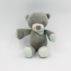 Doudou attache tétine ours gris bleu Jules NATTOU
