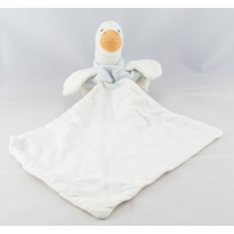 Doudou plat canard blanc rose avec mouchoir SUCRE D'ORGE