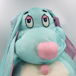 Peluche chien bleu rose blanc en toile gros Poutoux JUMBO LOVE