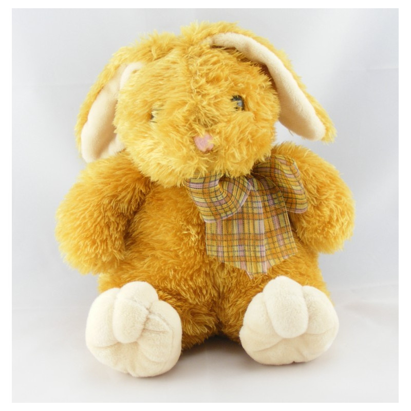 Doudou lapin marron long poil noeud papillon NICOTOY