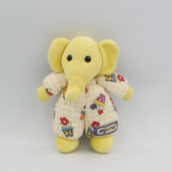 Doudou éléphant jaune blanc bleu fleurs AJENA
