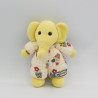 Doudou éléphant jaune blanc bleu fleurs AJENA