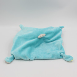 Doudou plat ours blanc bleu gris vert rayé MOTS D'ENFANTS