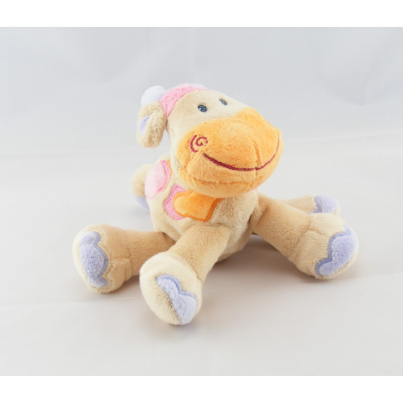 Doudou semi plat girafe vache beige taches orange rose NATTOU