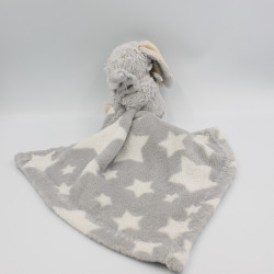 Doudou lapin gris étoiles mouchoir couverture I2C