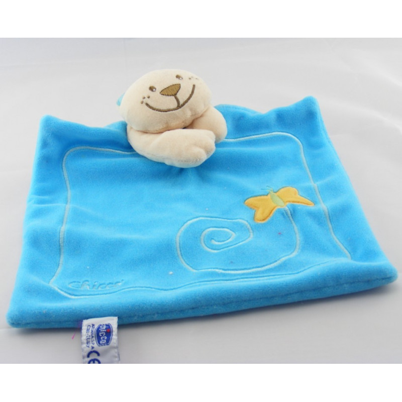 Doudou plat rond bleu vert chien CHICCO