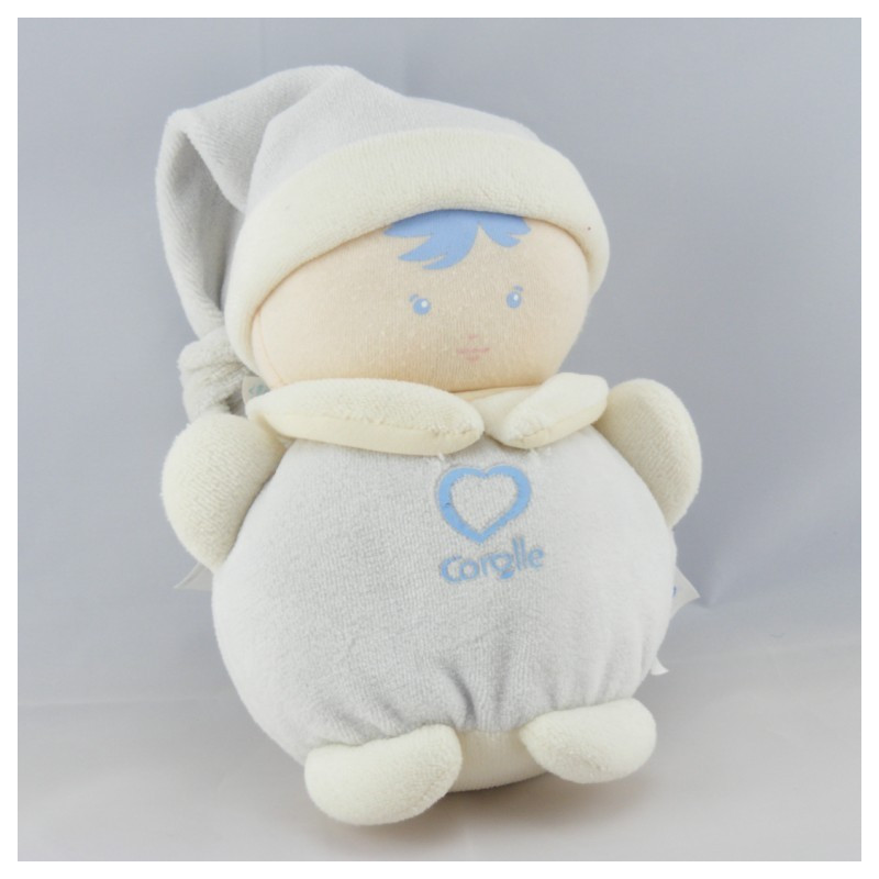 Doudou boule lutin enfant bleu coeur COROLLE