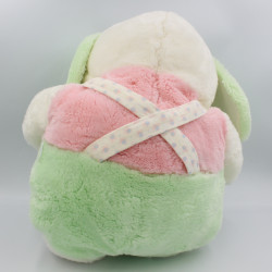 Peluche chien blanc vert rose BOULGOM