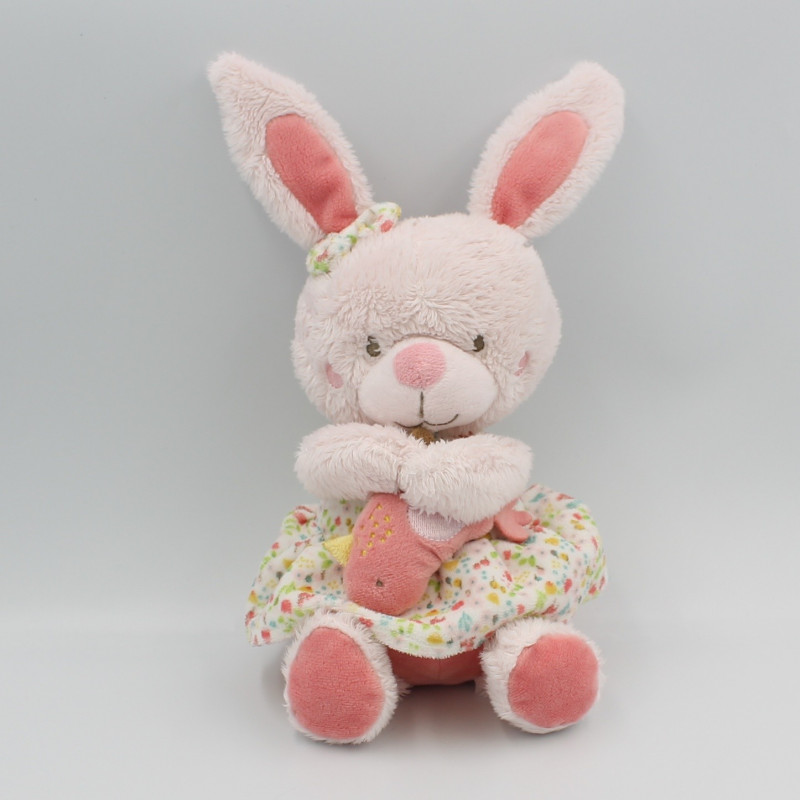 Doudou musical lapin rose fleurs oiseau TEX BABY