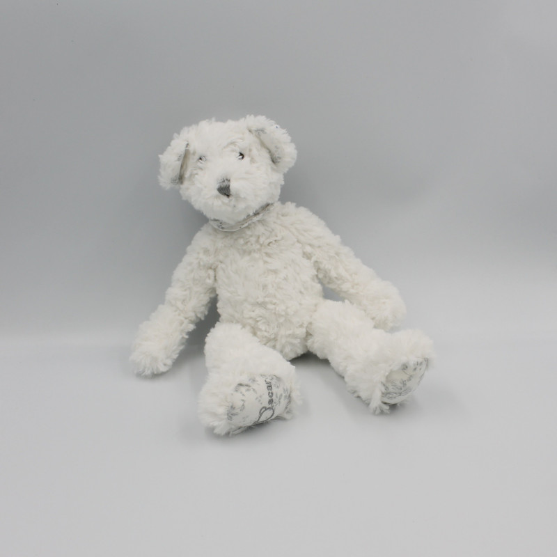 Doudou peluche ours blanc gris foulard Oscar J-LINE