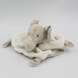 Doudou plat éléphant gris blanc rayé BABY NAT
