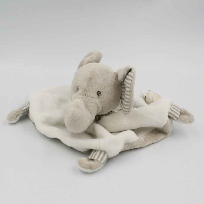 Doudou plat éléphant gris blanc rayé BABY NAT