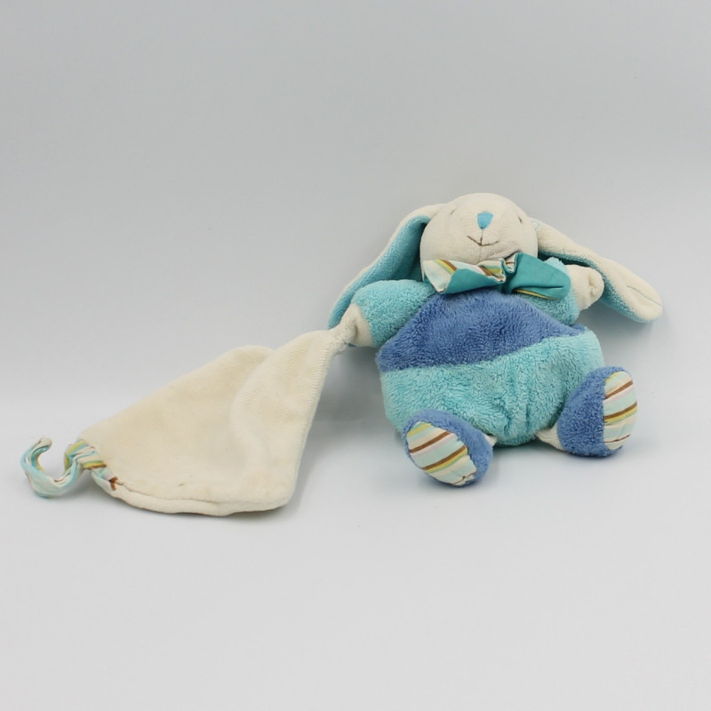 Doudou et compagnie lapin bleu col rayé Merlin mouchoir Z'amigolos
