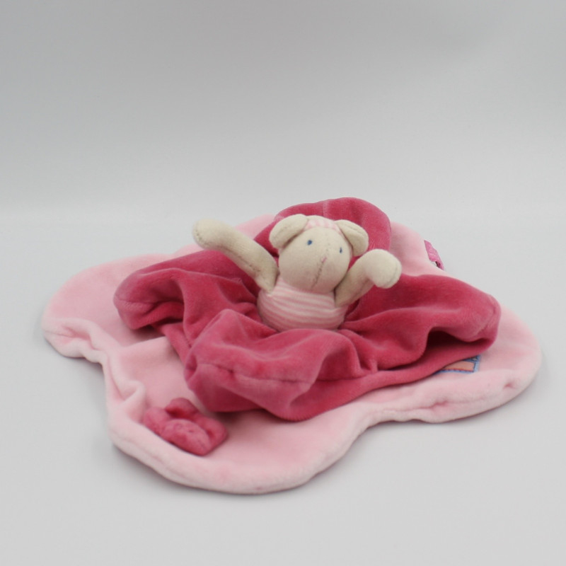 Doudou plat fleur Souris Lila Patachon rose MOULIN ROTY