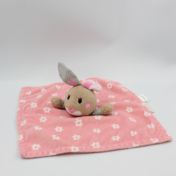 Doudou plat lapin rose fleurs BABYONO