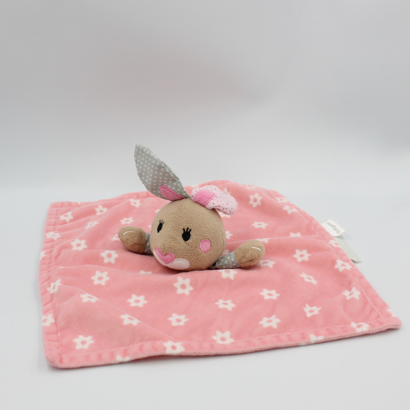 Doudou plat lapin rose fleurs BABYONO