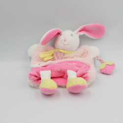 Doudou marionnette lapin rose blanc jaune Fraise BABY NAT