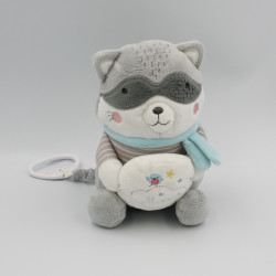 Doudou musical raton laveur gris bleu blanc MOTS D'ENFANTS