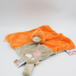 Doudou plat oiseau poussin orange gris Iris et Babette Noukie's