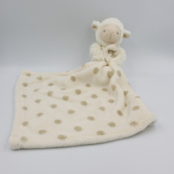 Doudou mouton blanc pois beige mouchoir couverture I2C