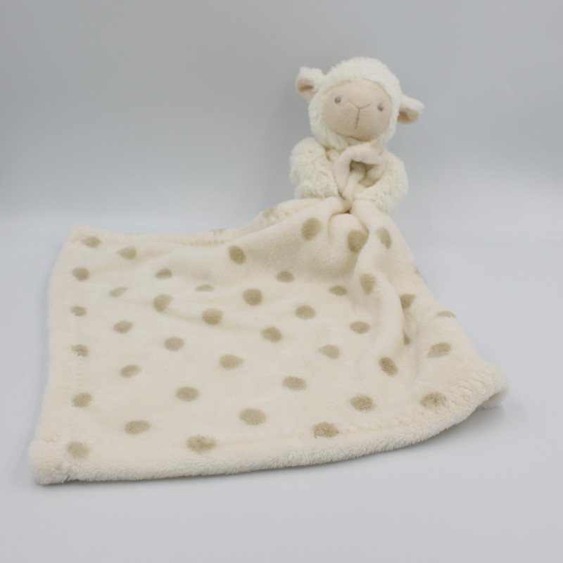 Doudou mouton blanc pois beige mouchoir couverture I2C
