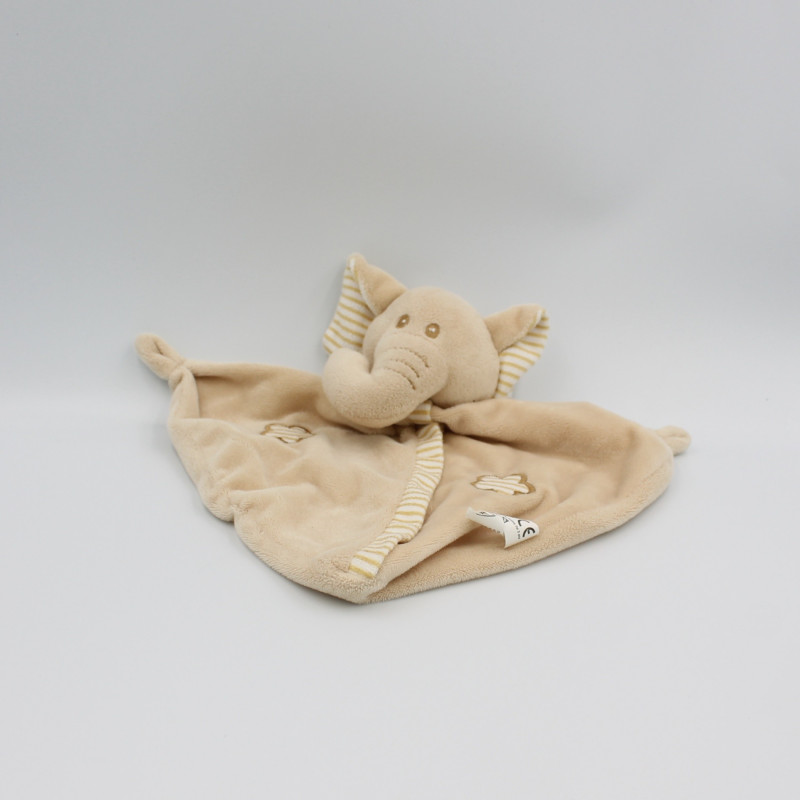 Doudou plat éléphant beige rayé CREDIT AGRICOLE CA