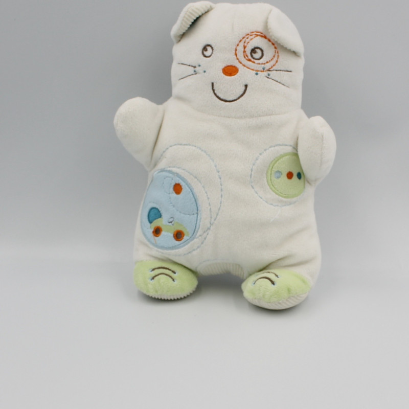 Doudou chat blanc bleu vert voiture NICOTOY