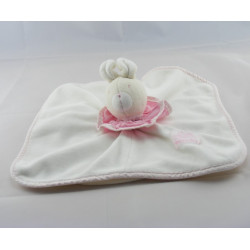 Doudou plat lapin blanc col rose MOULIN ROTY