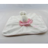 Doudou plat lapin blanc col rose MOULIN ROTY