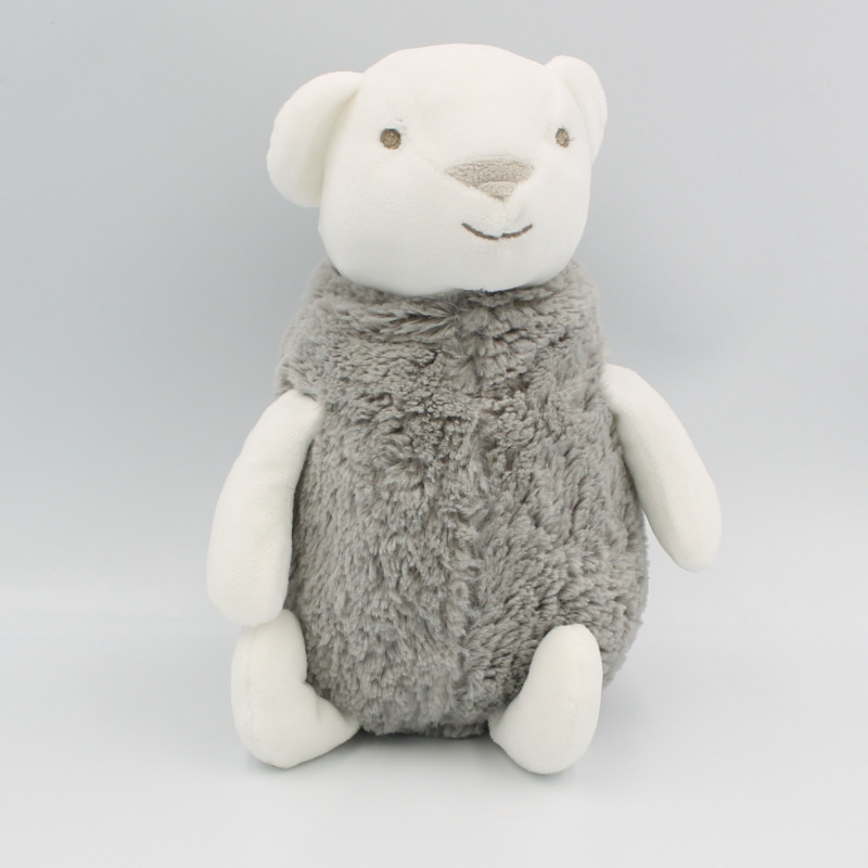 Doudou ours gris blanc tout doux ATMOSPHERA