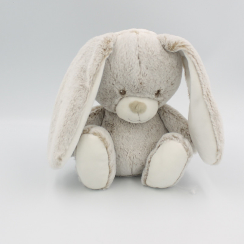 Doudou lapin beige marron blanc tout doux TEX 21 cm