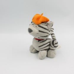 Doudou chat tigré gris casquette orange CARRE BLANC