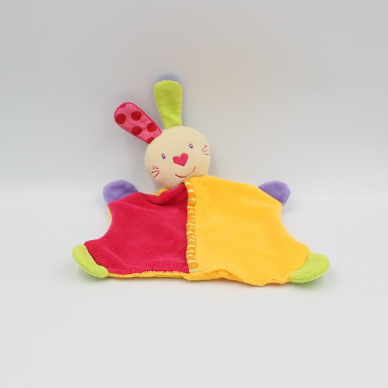 Doudou plat lapin rose orange vert violet BABY CLUB