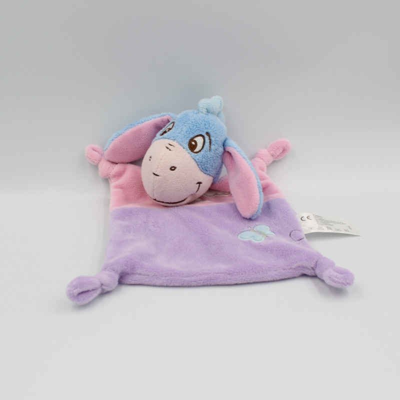Doudou plat Bourriquet bleu rose mauve nuages papillon DISNEY NICOTOY