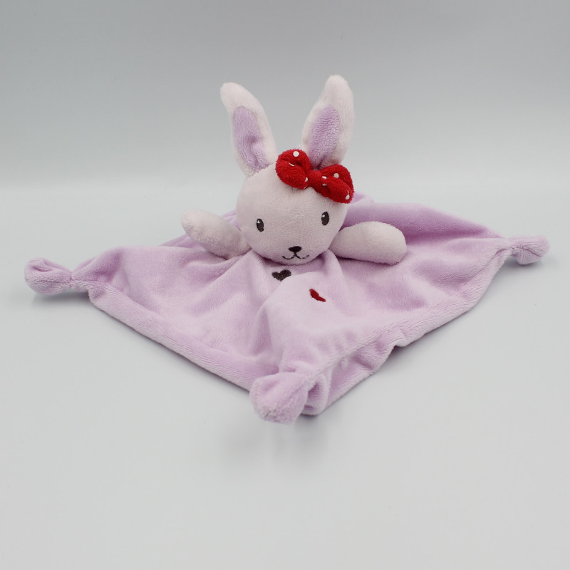 Doudou plat lapin mauve parme coeurs NICOTOY