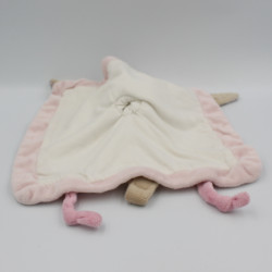 Doudou plat lapin blanc beige rose attache tétine NATTOU