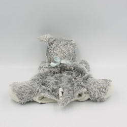 Doudou marionnette ane gris blanc foulard bleu Régliss KALOO