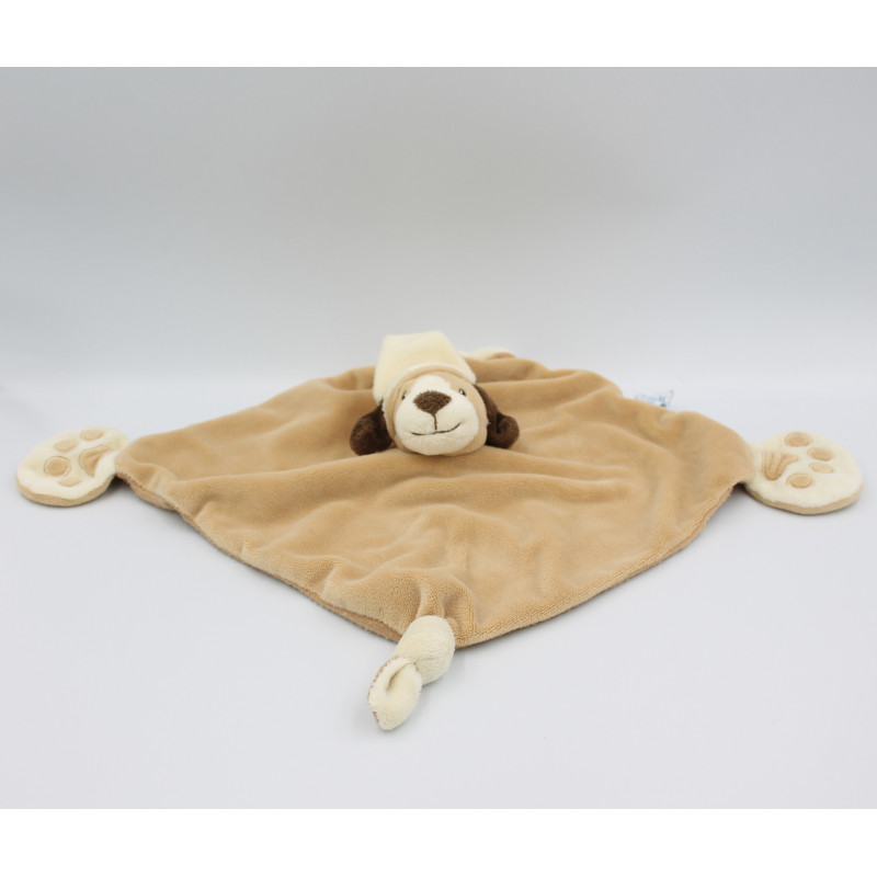 Doudou plat chien beige marron pattes empreintes GIPSY